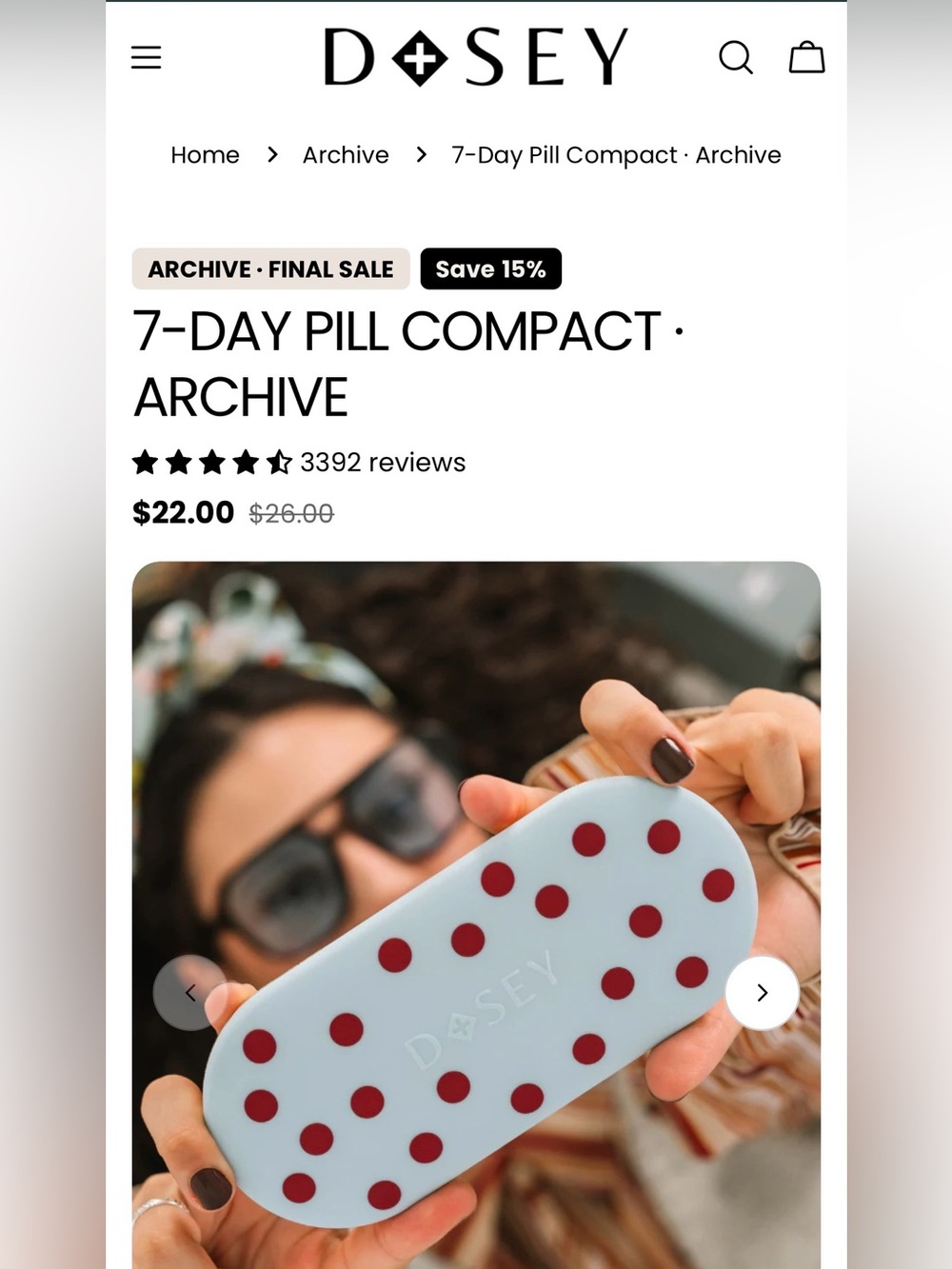 Dosey and Anthropology 7 day pill case and small pill compact.